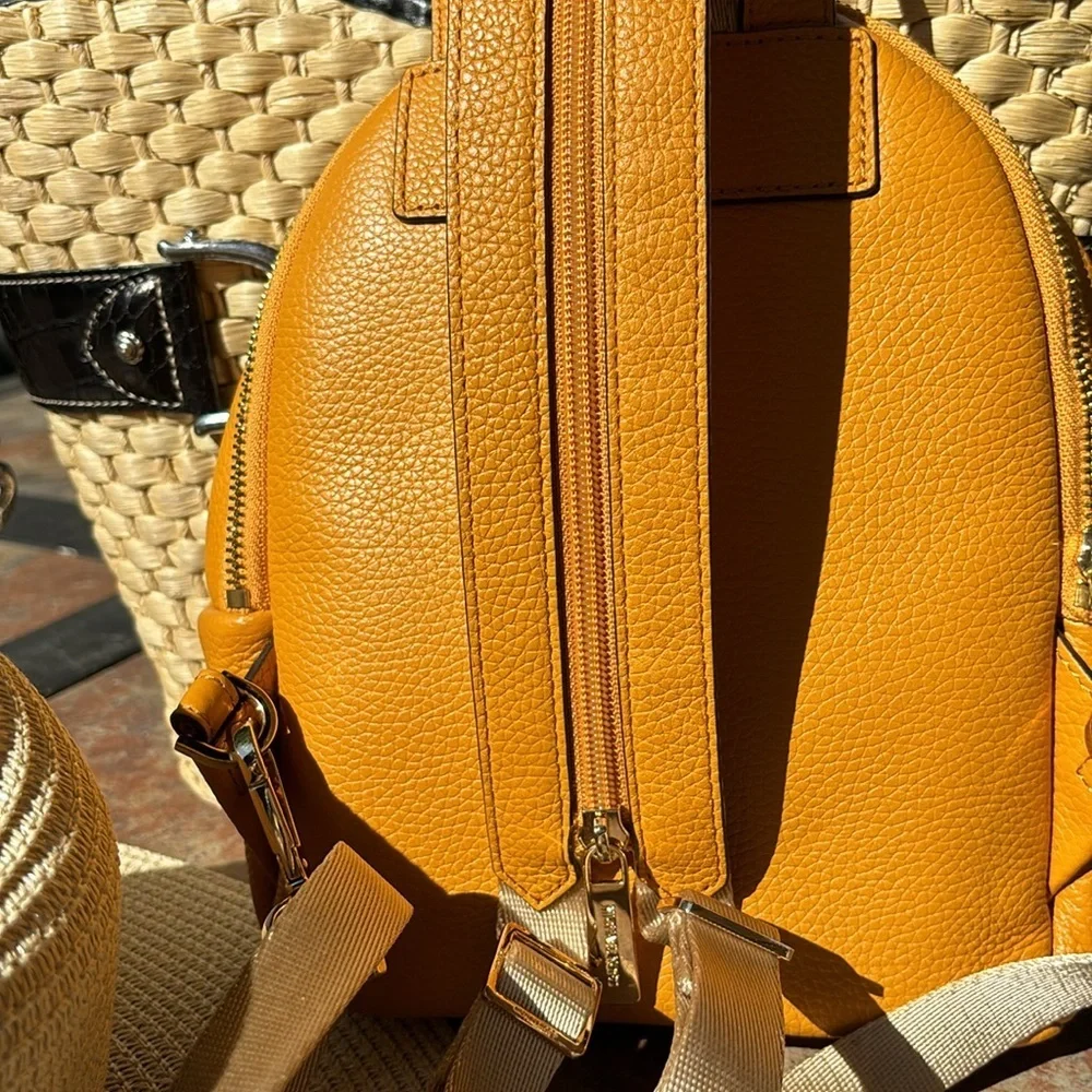 Michael Kors Erin Leather Convertible Sling to Mini Backpack in Marigold NWT